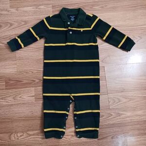 Ralph Lauren One piece Jumpsuit Romper Green Yellow Stripes Sz 18M